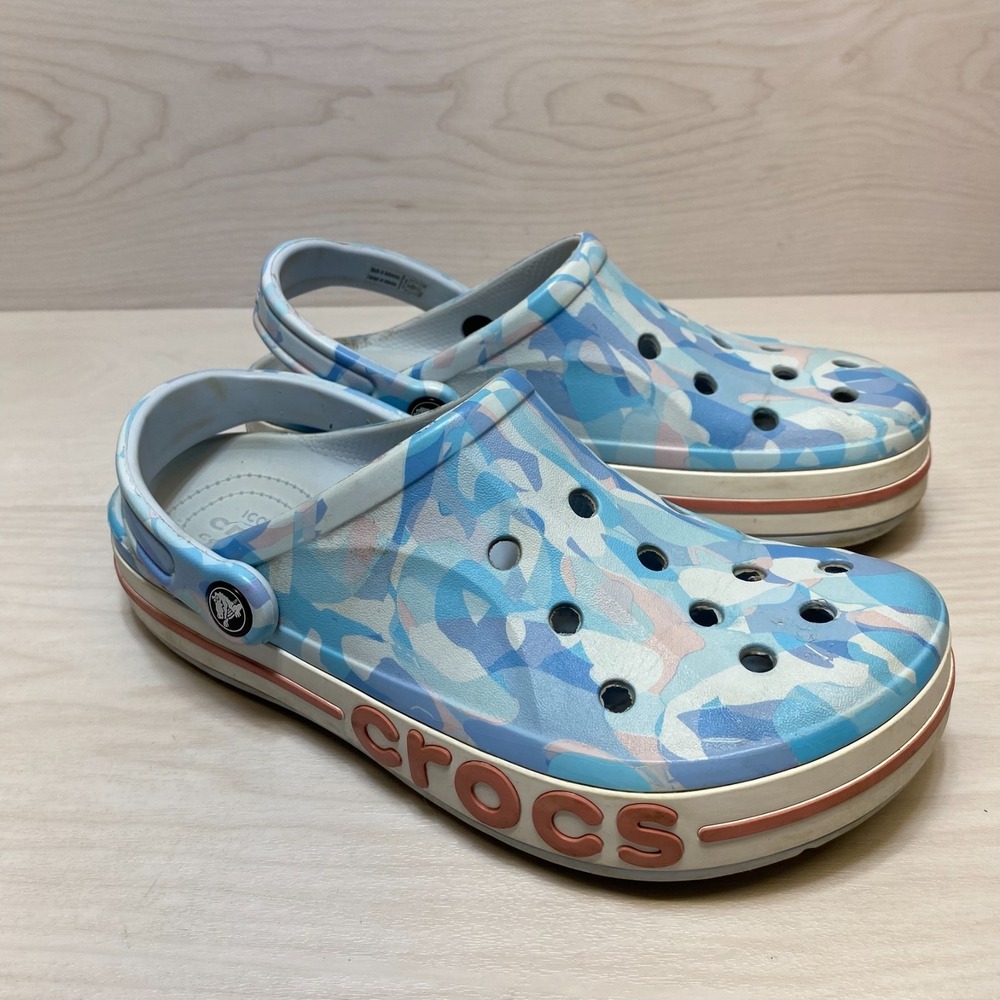 Crocs Bayaband Bubble Camo Clogs Women's Size 9 Blue Round Toe Slip On Comfort‎